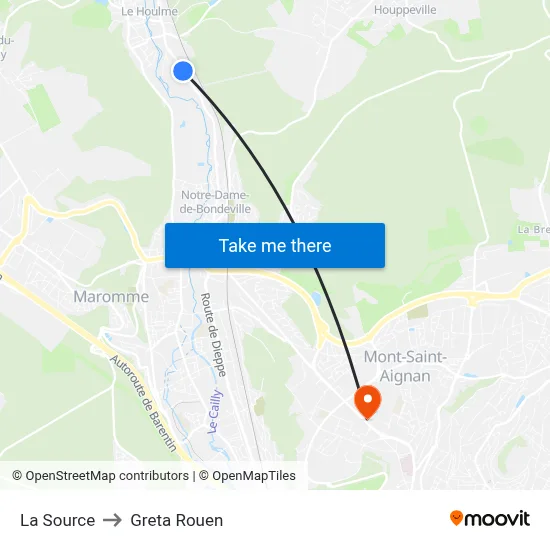 La Source to Greta Rouen map
