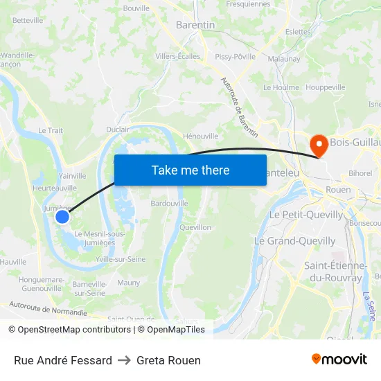 Rue André Fessard to Greta Rouen map