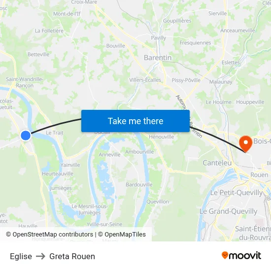 Eglise to Greta Rouen map