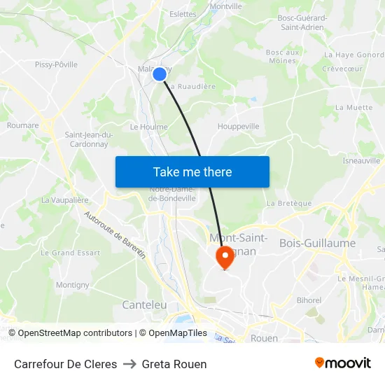 Carrefour De Cleres to Greta Rouen map