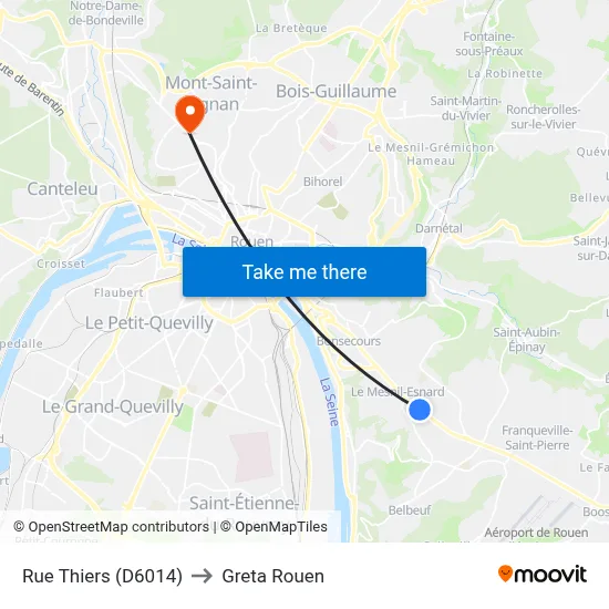 Rue Thiers (D6014) to Greta Rouen map