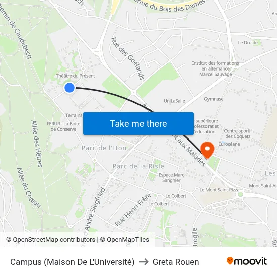 Campus (Maison De L'Université) to Greta Rouen map