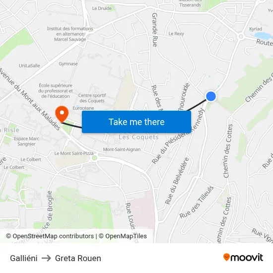 Galliéni to Greta Rouen map