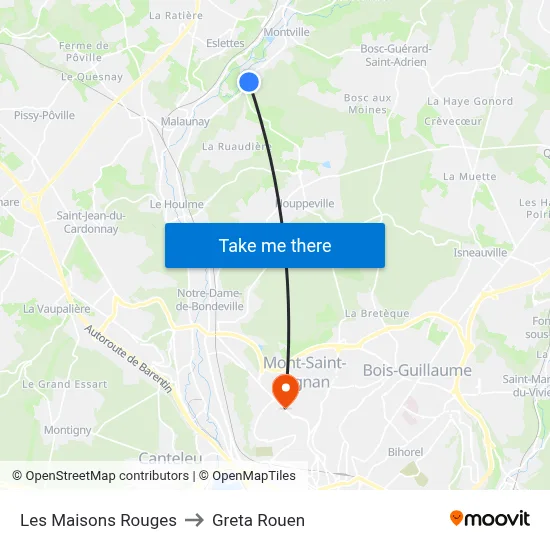 Les Maisons Rouges to Greta Rouen map