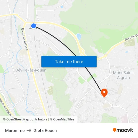 Maromme to Greta Rouen map