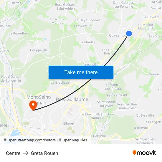 Centre to Greta Rouen map