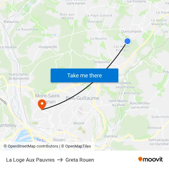 La Loge Aux Pauvres to Greta Rouen map