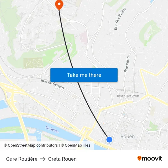 Gare Routière to Greta Rouen map