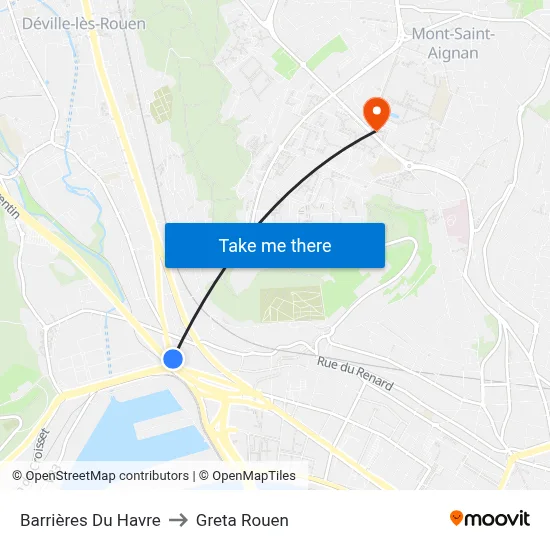 Barrières Du Havre to Greta Rouen map