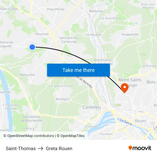 Saint-Thomas to Greta Rouen map