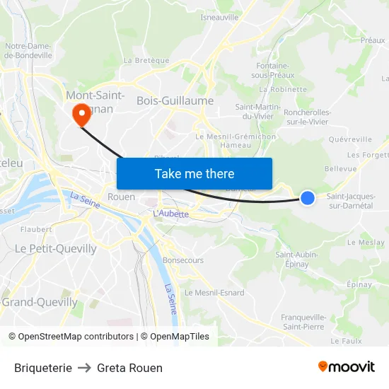 Briqueterie to Greta Rouen map