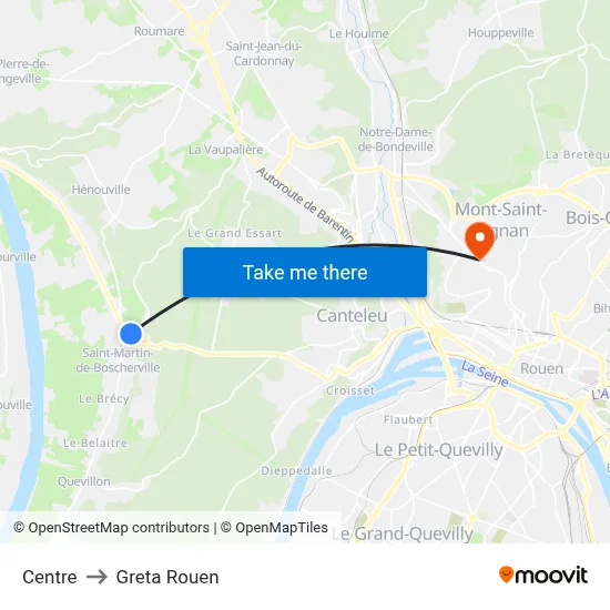 Centre to Greta Rouen map