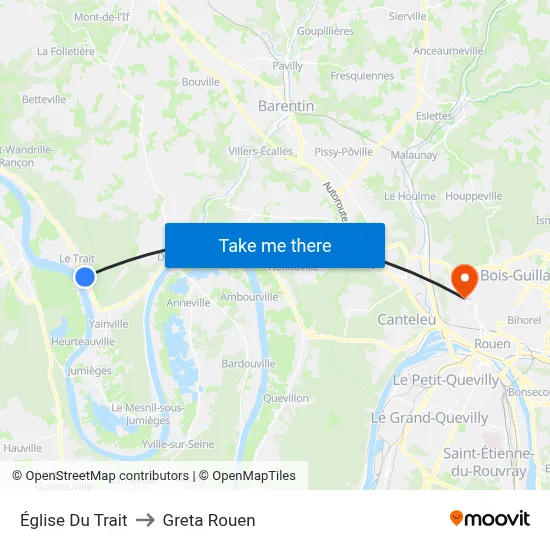 Église Du Trait to Greta Rouen map