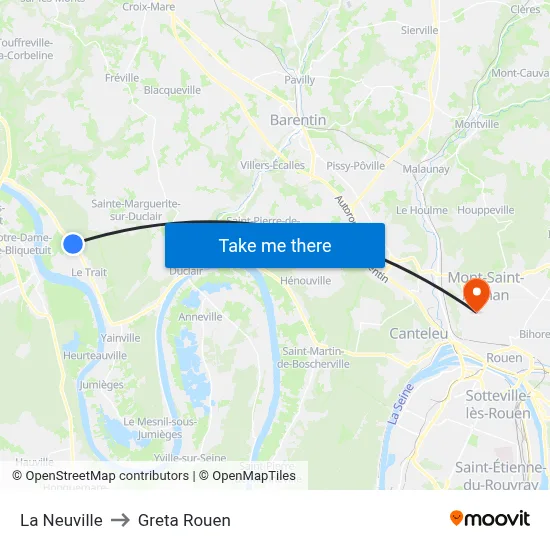 La Neuville to Greta Rouen map