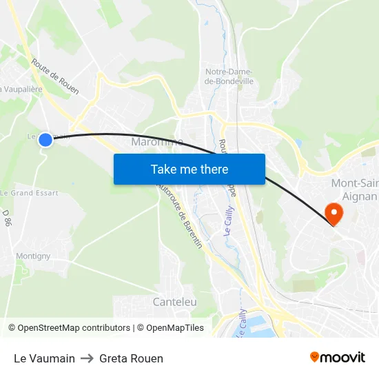 Le Vaumain to Greta Rouen map