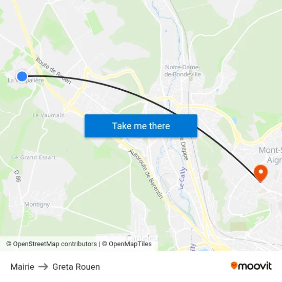 Mairie to Greta Rouen map