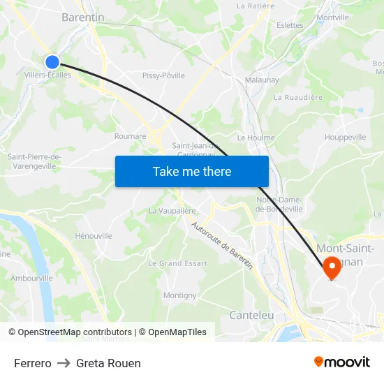 Ferrero to Greta Rouen map