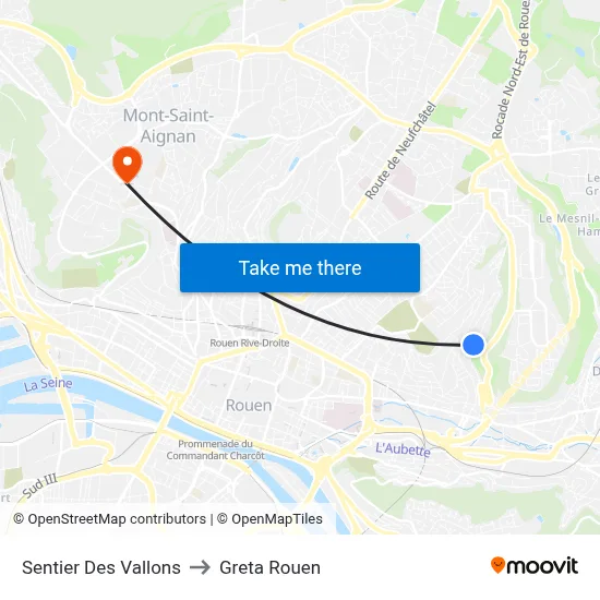 Sentier Des Vallons to Greta Rouen map