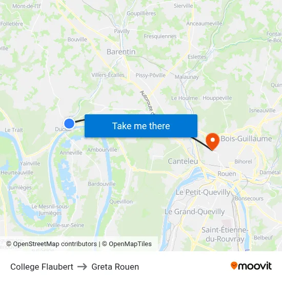 College Flaubert to Greta Rouen map