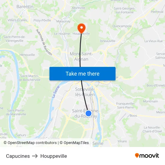 Capucines to Houppeville map