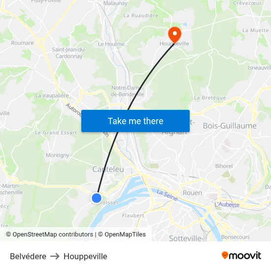 Belvédere to Houppeville map