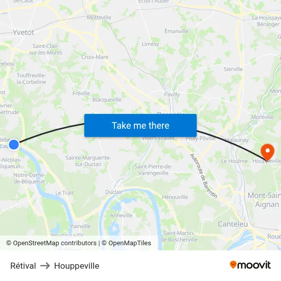 Caudebec-En-Caux Rétival to Houppeville map