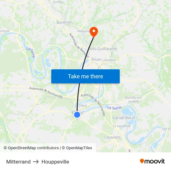 Mitterrand to Houppeville map