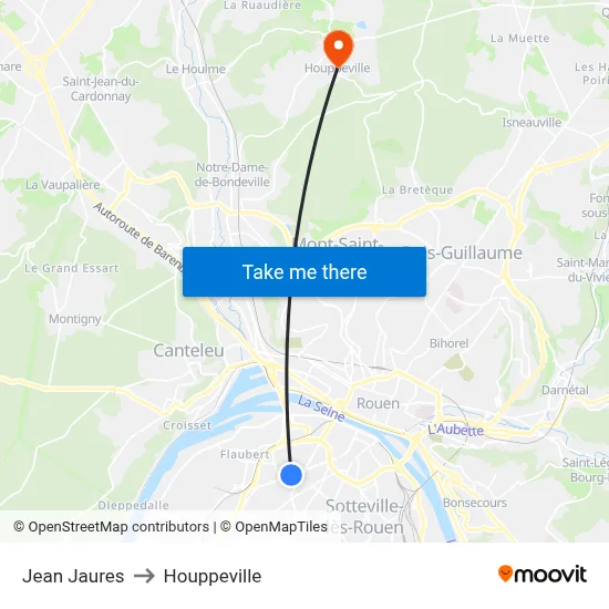 Jean Jaures to Houppeville map