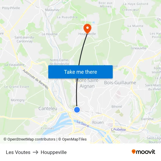 Les Voutes to Houppeville map