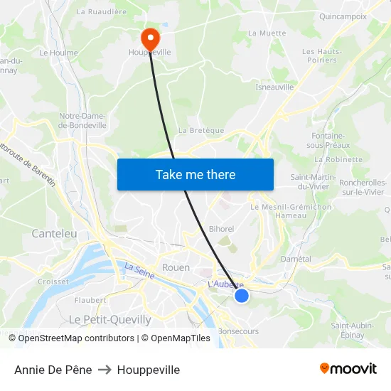 Annie De Pêne to Houppeville map