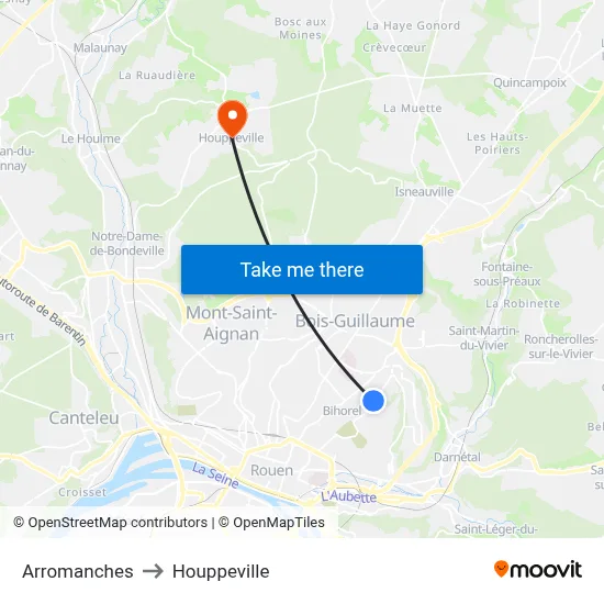 Arromanches to Houppeville map