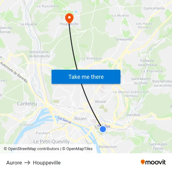 Aurore to Houppeville map