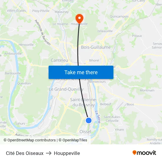 Cité Des Oiseaux to Houppeville map