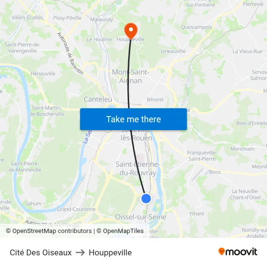 Cité Des Oiseaux to Houppeville map