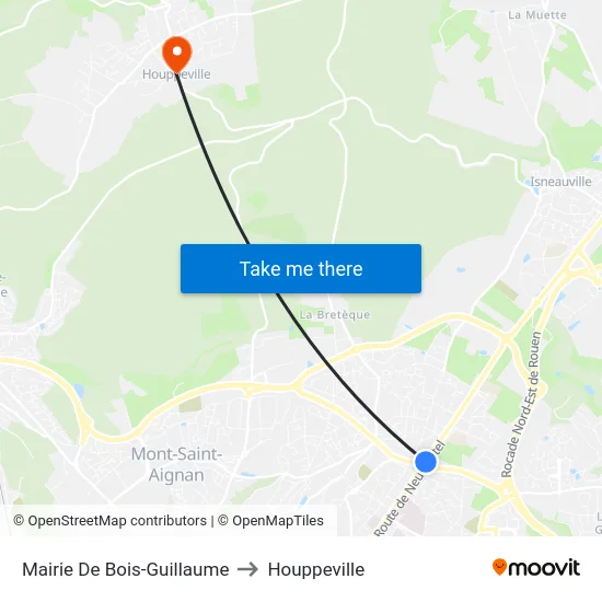 Mairie De Bois-Guillaume to Houppeville map