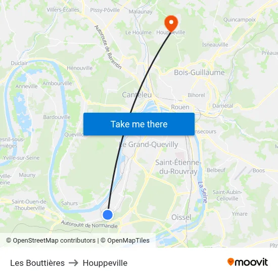 Les Bouttières to Houppeville map