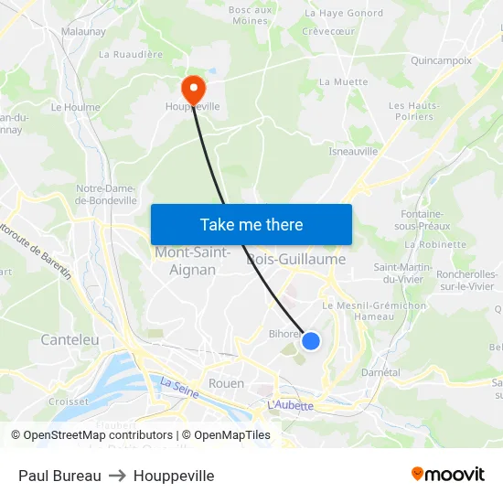 Paul Bureau to Houppeville map