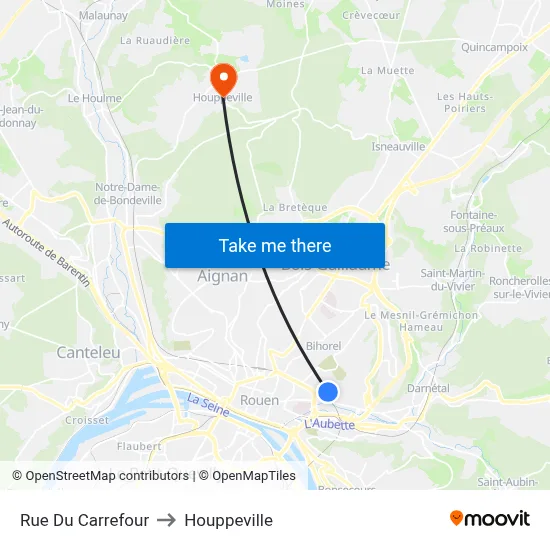 Rue Du Carrefour to Houppeville map