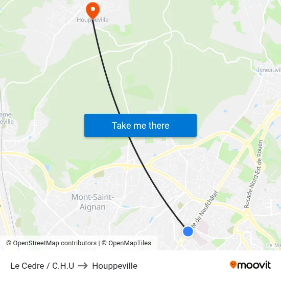 Le Cedre / C.H.U to Houppeville map