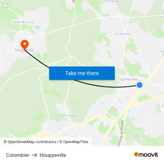 Colombier to Houppeville map