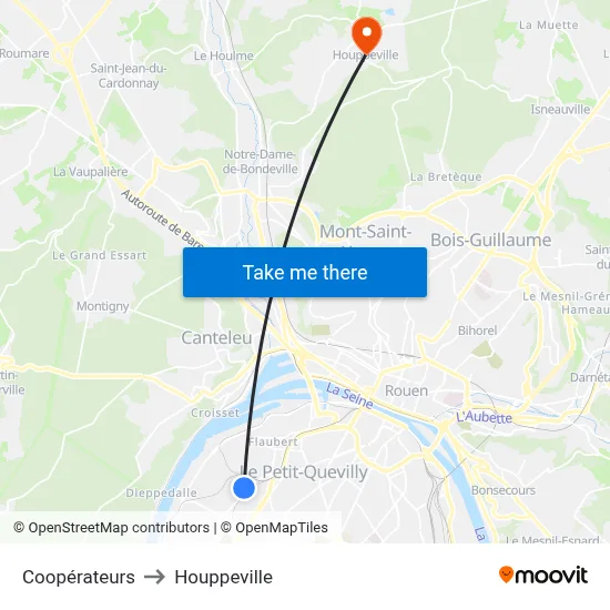 Coopérateurs to Houppeville map