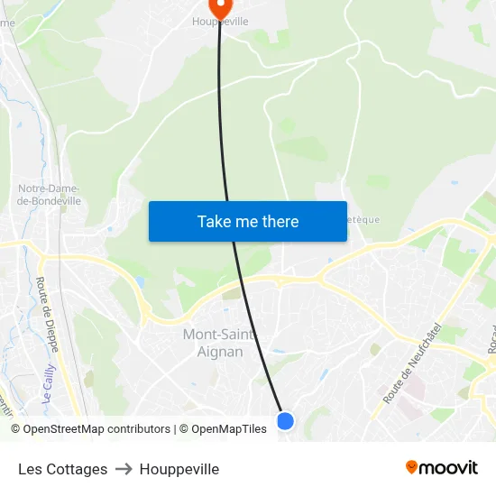 Les Cottages to Houppeville map
