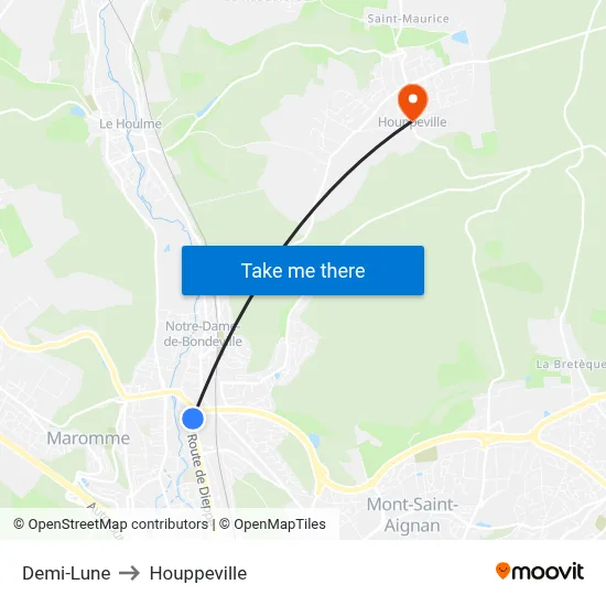 Demi-Lune to Houppeville map