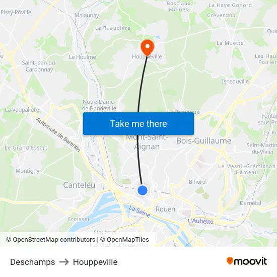 Deschamps to Houppeville map