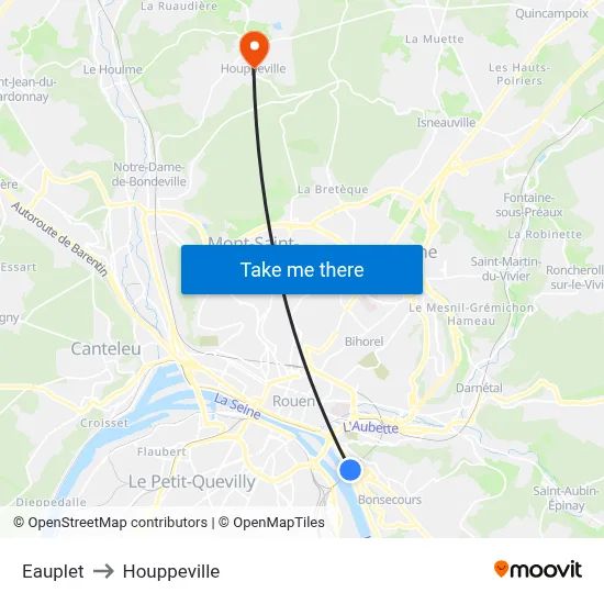 Eauplet to Houppeville map