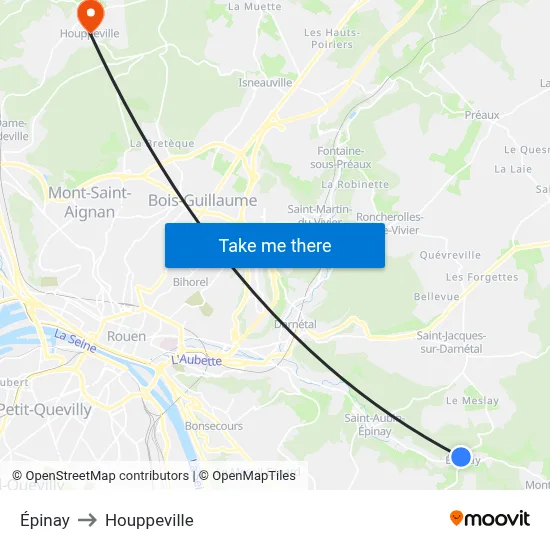 Épinay to Houppeville map