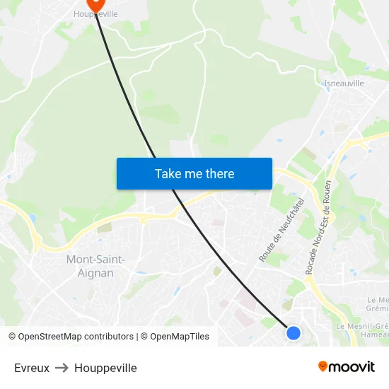 Evreux to Houppeville map