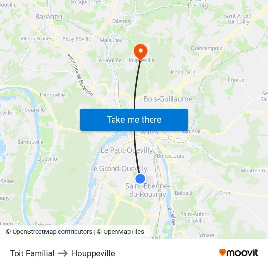 Toit Familial to Houppeville map