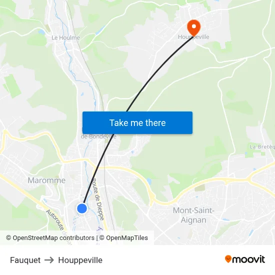 Fauquet to Houppeville map