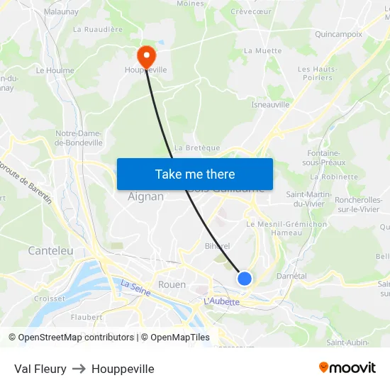 Val Fleury to Houppeville map